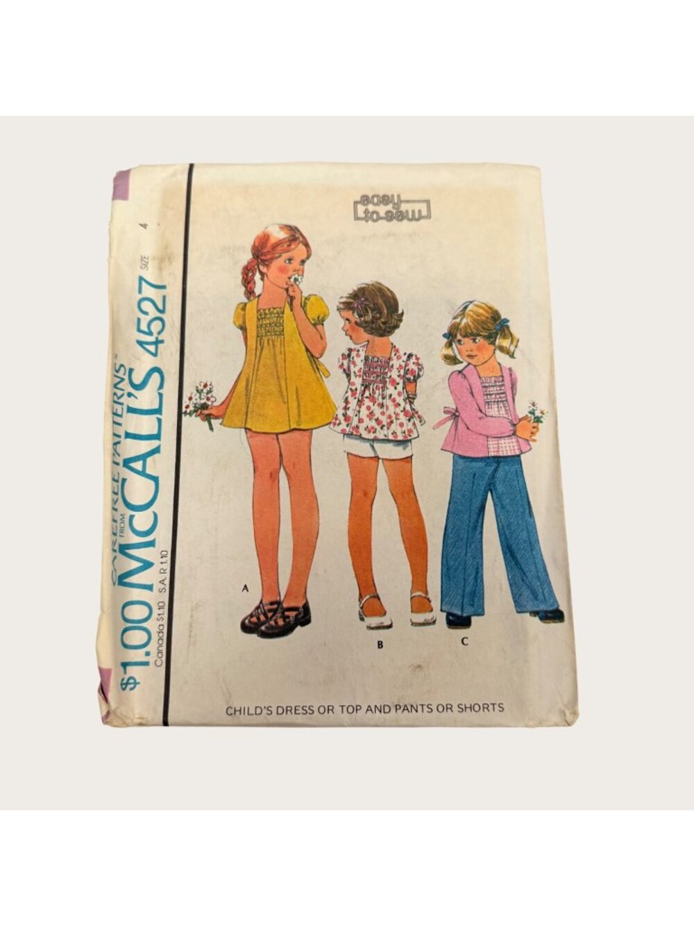 Vintage 1970s McCalls Sewing Pattern 4527 Childs Dress Top Pants Shorts Size 4